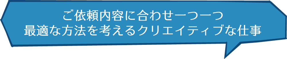 ご依頼内容に合わせ一つ一つ最適な方法を考えるクリエイティブな仕事